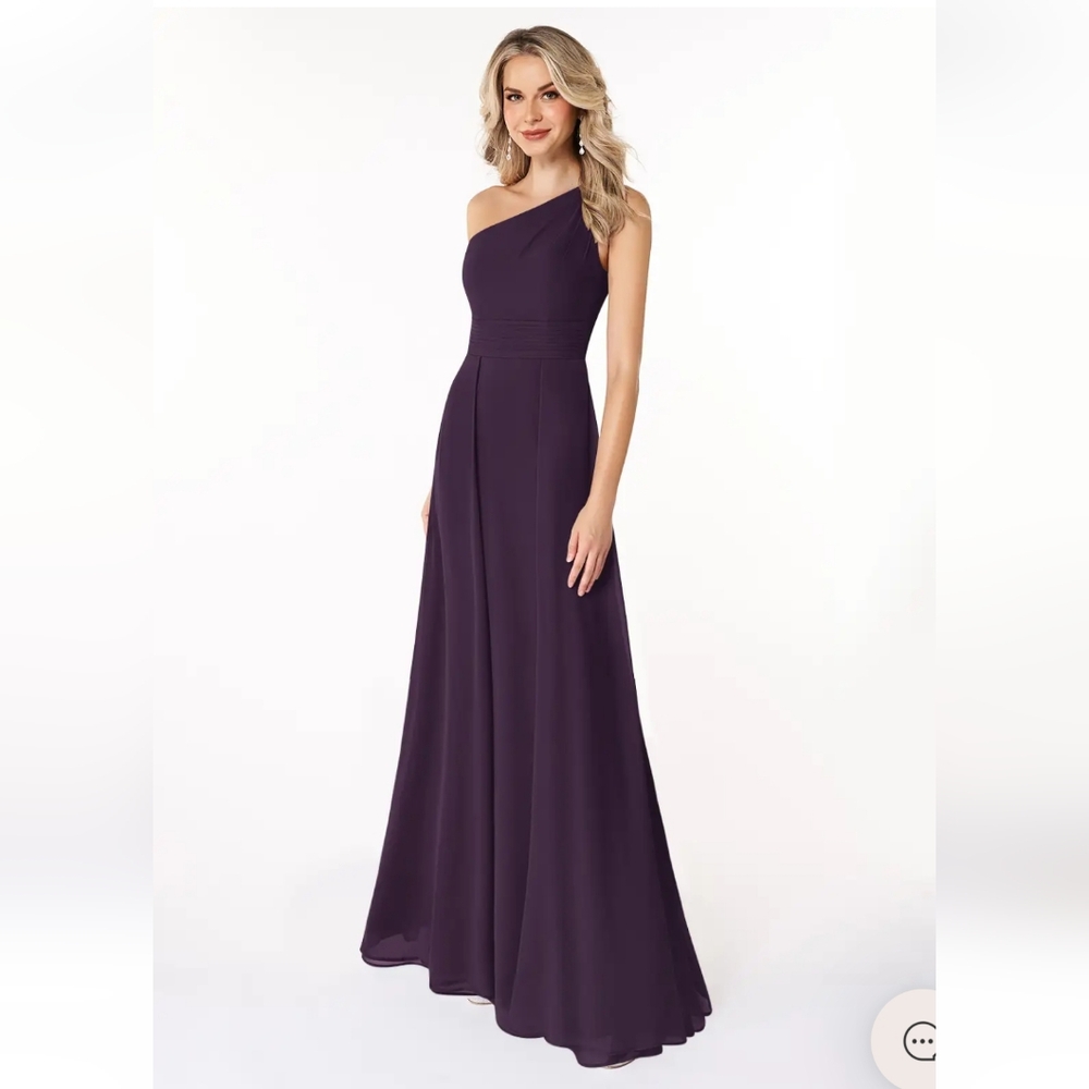 Azazie Dallas Plum A-Line One Shoulder Chiffon Dress